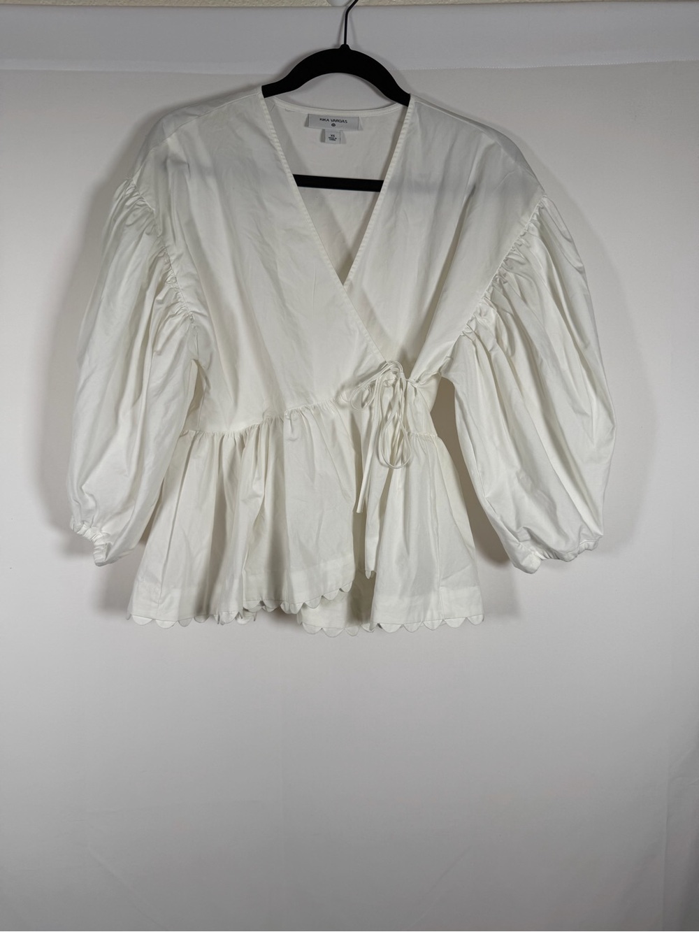 Kika Vargas x Target White Wrap Peplum Blouse with Puff Sleeves Cottage Boho